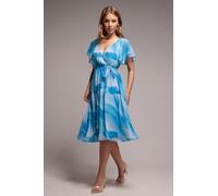 Goddiva Women's Floral Printed Flutter Sleeve Chiffon Midi Dress in Light Blue | Size: 14 Goddiva Light Blue 14