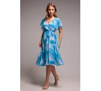 Goddiva Women's Floral Printed Flutter Sleeve Chiffon Midi Dress in Light Blue | Size: 16