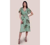 Goddiva Women's Floral Printed Flutter Sleeve Chiffon Midi Dress in Pale Green | Size: 10