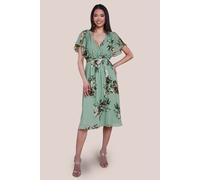 Goddiva Women's Floral Printed Flutter Sleeve Chiffon Midi Dress in Pale Green | Size: 8 Goddiva Pale Green 8