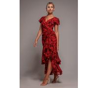Goddiva Women's Floral Wrap High & Low Midaxi Dress in Red | Size: 10 Goddiva Red 10