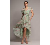 Goddiva Women's Flutter Sleeve Chiffon Midaxi Wrap Dress in Light Green | Size: 8 Goddiva Light Green 8