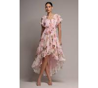 Goddiva Women's Flutter Sleeve Chiffon Midaxi Wrap Dress in Light Pink | Size: 8 Goddiva Light Pink 8