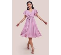 Goddiva Women's Flutter Sleeve Chiffon Wrap Midi Dress in Lavender | Size: 10