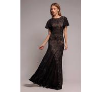 Goddiva Women's Flutter Sleeve Lace A-Line Maxi Dress in Black | Size: 8