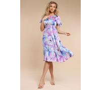 Goddiva Women's Flutter Sleeve Pleated Skirt Floral Midi Dress in Blue | Size: 10 Goddiva Blue 10