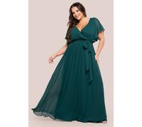 Goddiva Women's Flutter Sleeve Wrap Maxi Dress in Green | Size: 24