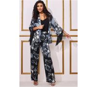 Goddiva Women's Foil Print Wide Leg Trousers in Black | Size: 10 Goddiva Black 10