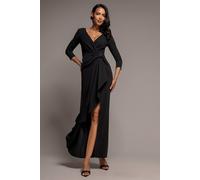Goddiva Women's Front Wrap Asymmetric Hem Scuba Maxi Dress in Black | Size: 8 Goddiva Black 8