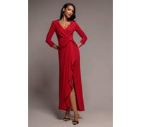 Goddiva Women's Front Wrap Asymmetric Hem Scuba Maxi Dress in Red | Size: 18