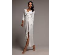 Goddiva Women's Front Wrap Asymmetric Hem Scuba Maxi Dress in White | Size: 16