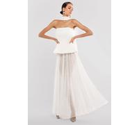 Goddiva Women's Gathered A Line Glitter Chiffon Maxi Skirt in Cream | Size: Large Goddiva Cream L