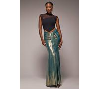 Goddiva Women's Gathered Front Dipped Waist Foil Maxi Skirt in Gold | Size: Medium