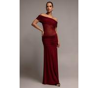 Goddiva Women's Gathered Off-The Shoulder Mesh Waist Panel Maxi Dress in Wine | Size: 12