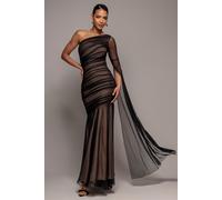 Goddiva Women's Gathered One Sleeve Angel Wing Mermaid Maxi Dress in Black | Size: 14 Goddiva Black 14