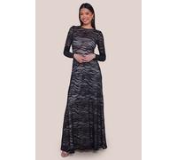 Goddiva Women's Geo Wave Flare Skirt Long Sleeve Maxi Dress in Black | Size: 10 Goddiva Black 10