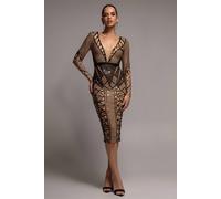Goddiva Women's Geometric Sequin Plunge Midi Dress in Black | Size: 16