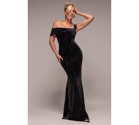 Goddiva Women's Glitter Polka Dot Velvet One Shoulder Maxi Dress in Black | Size: 10
