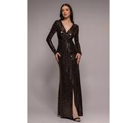 Goddiva Women's Glitter Sparkling Long Sleeve Wrap Maxi Dress in Rose Gold | Size: 14