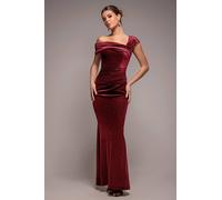 Goddiva Women's Glitter Velvet One Shoulder Maxi Dress in Wine | Size: 14