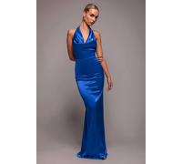 Goddiva Women's Halter Cowl Neck Back Maxi Dress in Cobalt | Size: 10