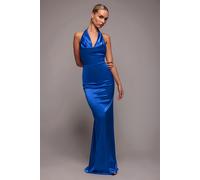 Goddiva Women's Halter Cowl Neck Back Maxi Dress in Cobalt | Size: 16 Goddiva Cobalt 16