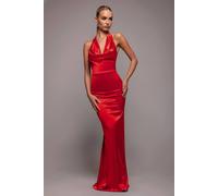 Goddiva Women's Halter Cowl Neck Back Maxi Dress in Red | Size: 12