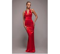 Goddiva Women's Halter Cowl Neck Back Maxi Dress in Red | Size: 16 Goddiva Red 16
