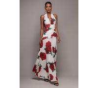 Goddiva Women's Halter Neck Empire Waist Gathered Maxi Dress in White | Size: 14