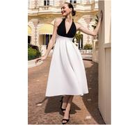 Goddiva Women's Halter Neck Pleated A Line Midaxi Dress in Cream | Size: 18 Goddiva Cream 18