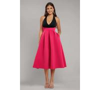 Goddiva Women's Halter Neck Pleated A Line Midaxi Dress in Magenta | Size: 14