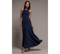 Goddiva Women's Halterneck Cowl Neck Backless Scuba Crepe Maxi Dress in Navy | Size: 8