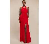 Goddiva Women's Halterneck Thigh Split Chiffon Maxi Dress in Red | Size: 18 Goddiva Red 18