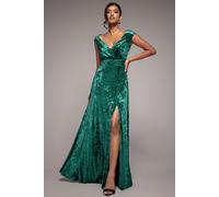 Goddiva Women's Ice Velvet Bardot Wrap Maxi in Emerald | Size: 16 Goddiva Emerald 16