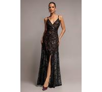 Goddiva Women's Iridescent Sequin Maxi Dress With Front Split in Black | Size: 10