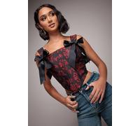 Goddiva Women's Jacquard Multiway Removable Strap Corset Top in Black | Size: 12