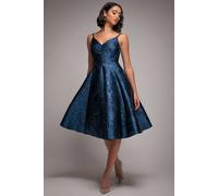 Goddiva Women's Jacquard Sleeveless A line Midi Dress in Navy | Size: 12