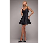 Goddiva Women's Jacquard Sleeveless A line Mini Dress in Black | Size: 12