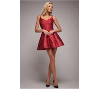 Goddiva Women's Jacquard Sleeveless A line Mini Dress in Red | Size: 16 Goddiva Red 16