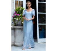 Goddiva Women's Lace Flutter Sleeve Embroidered Mesh A Line Maxi Dress in Blue | Size: 18 Goddiva Blue 18