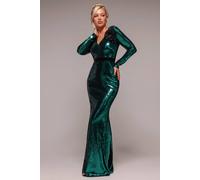 Goddiva Women's Liquid Sequin Corsage Maxi Dress in Emerald | Size: 10