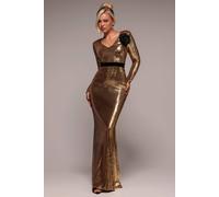 Goddiva Women's Liquid Sequin Corsage Maxi Dress in Gold | Size: 8