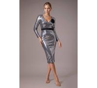 Goddiva Women's Liquid Sequin Midi With Corsage in Silver | Size: 10 Goddiva Silver 10