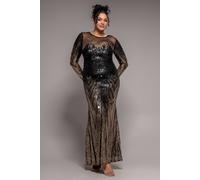 Goddiva Women's Long Sleeve Aztec Sequin Maxi Dress in Gold | Size: 20