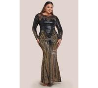 Goddiva Women's Long Sleeve Aztec Sequin Maxi Dress in Gold | Size: 20 Goddiva Gold 20