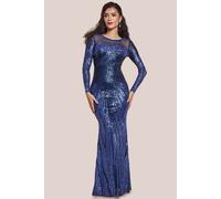 Goddiva Women's Long Sleeve Aztec Sequin Maxi in Navy | Size: 8 Goddiva Navy 8