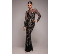 Goddiva Women's Long Sleeve Sequin Flame Maxi Dress in Gold | Size: 8