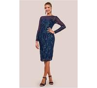 Goddiva Women's Long Sleeve Sequin Flame Midi Dress in Navy | Size: 8