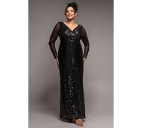 Goddiva Women's Long Sleeve Sequin V Wrap Maxi Dress in Black | Size: 20 Goddiva Black 20