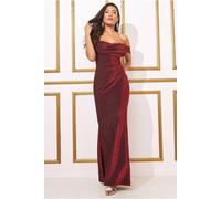Goddiva Women's Lurex Cowl Neck Off-The Shoulder Maxi in Red | Size: 14 Goddiva Red 14
